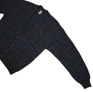 RAVTUOTE (Finland) 80s New Wave Intarsia Worsted Spun Yarn Cardigan : XL